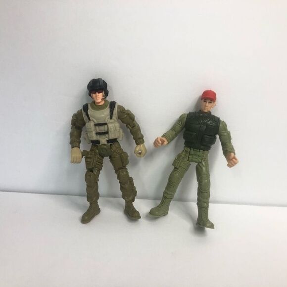 soldier action figures lot of 2 red hat black helmet army marine 4 inch pose-abl - Picture 1 of 11